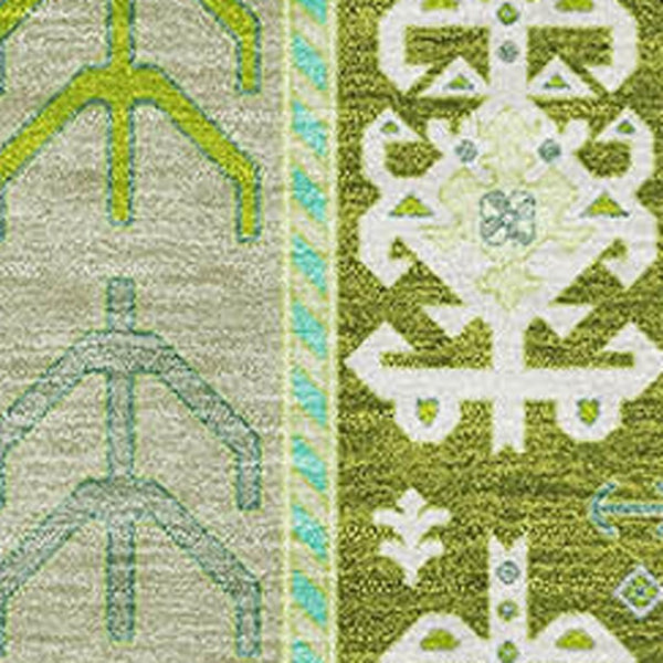 HomeRoots 10' X 14' Sage Ivory & Lime Green Southwestern Area Rug - Stain Resistant, UV Protected, Durable Design 679672