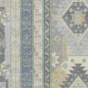 HomeRoots 5' X 8' Southwestern Area Rug in Silver Beige & Gold - Washable, UV-Protected, Stain-Resistant Comfort 679674