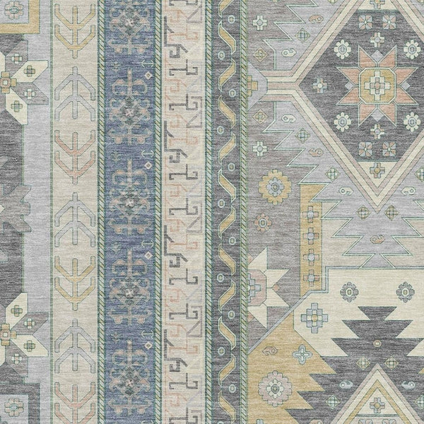 HomeRoots 5' X 8' Southwestern Area Rug in Silver Beige & Gold - Washable, UV-Protected, Stain-Resistant Comfort 679674