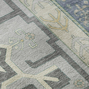 HomeRoots 8' Silver Beige & Gold Southwestern Round Rug – Washable, UV Protected, Stain Resistant, Durable Design 679675