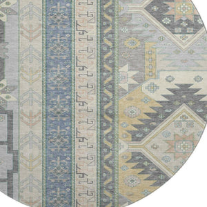 HomeRoots 8' Silver Beige & Gold Southwestern Round Rug – Washable, UV Protected, Stain Resistant, Durable Design 679675