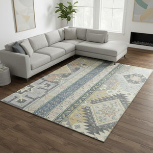 HomeRoots 9' X 12' Southwestern Area Rug in Silver Beige & Gold – Durable, Washable, UV Protected & Stylish 679677