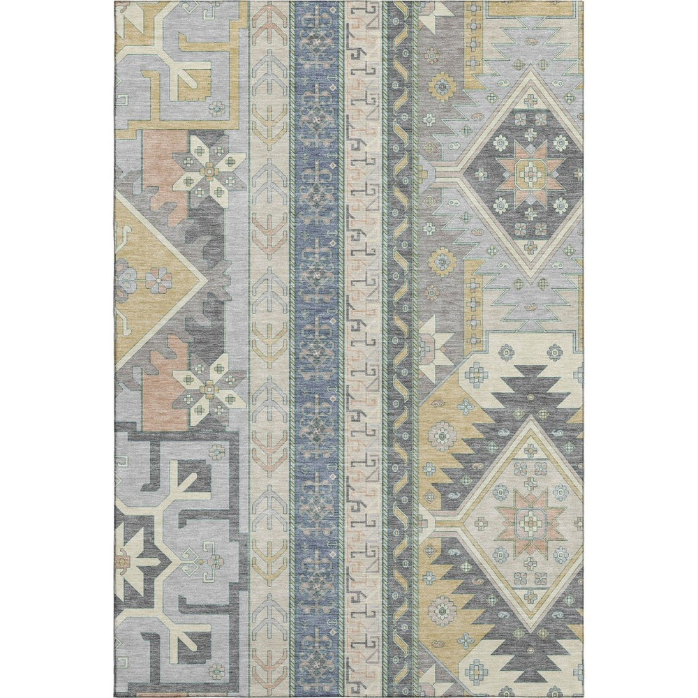 HomeRoots 9' X 12' Southwestern Area Rug in Silver Beige & Gold – Durable, Washable, UV Protected & Stylish 679677