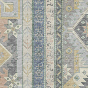 HomeRoots 9' X 12' Southwestern Area Rug in Silver Beige & Gold – Durable, Washable, UV Protected & Stylish 679677