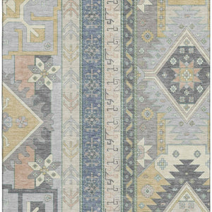 HomeRoots 9' X 12' Southwestern Area Rug in Silver Beige & Gold – Durable, Washable, UV Protected & Stylish 679677