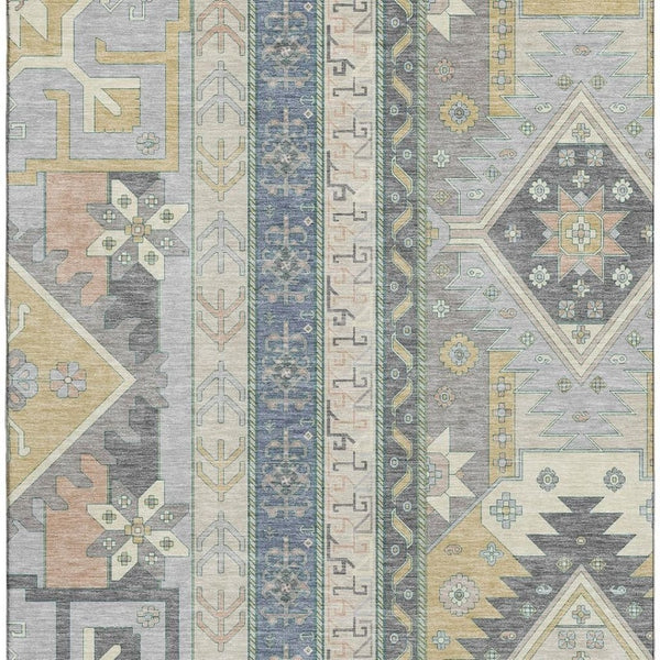 HomeRoots 9' X 12' Southwestern Area Rug in Silver Beige & Gold – Durable, Washable, UV Protected & Stylish 679677