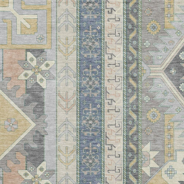 HomeRoots 10' Southwestern Washable Area Rug in Silver Beige & Gold - UV Protected, Durable & Elegant Design 679678