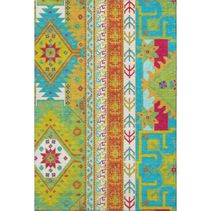HomeRoots 8' X 10' Southwestern Washable Area Rug in Teal, Lime Green & Orange - UV Protection & Durability! 679682