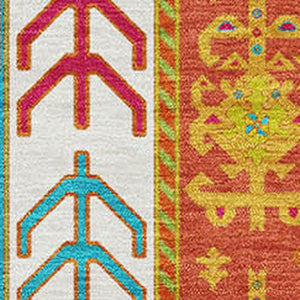 HomeRoots 9' X 12' Southwestern Washable Area Rug in Teal, Lime Green & Orange - UV Protected, Durable & Stylish! 679683