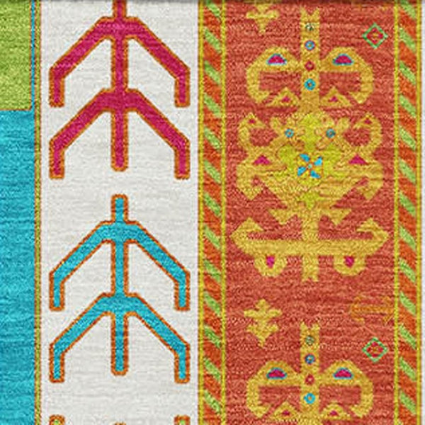 HomeRoots 9' X 12' Southwestern Washable Area Rug in Teal, Lime Green & Orange - UV Protected, Durable & Stylish! 679683