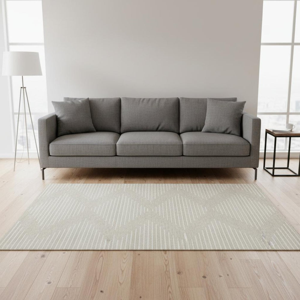 HomeRoots 5' X 8' Beige and Ivory Geometric Area Rug - Washable, UV-Protected, Perfect for Busy Homes! 679686