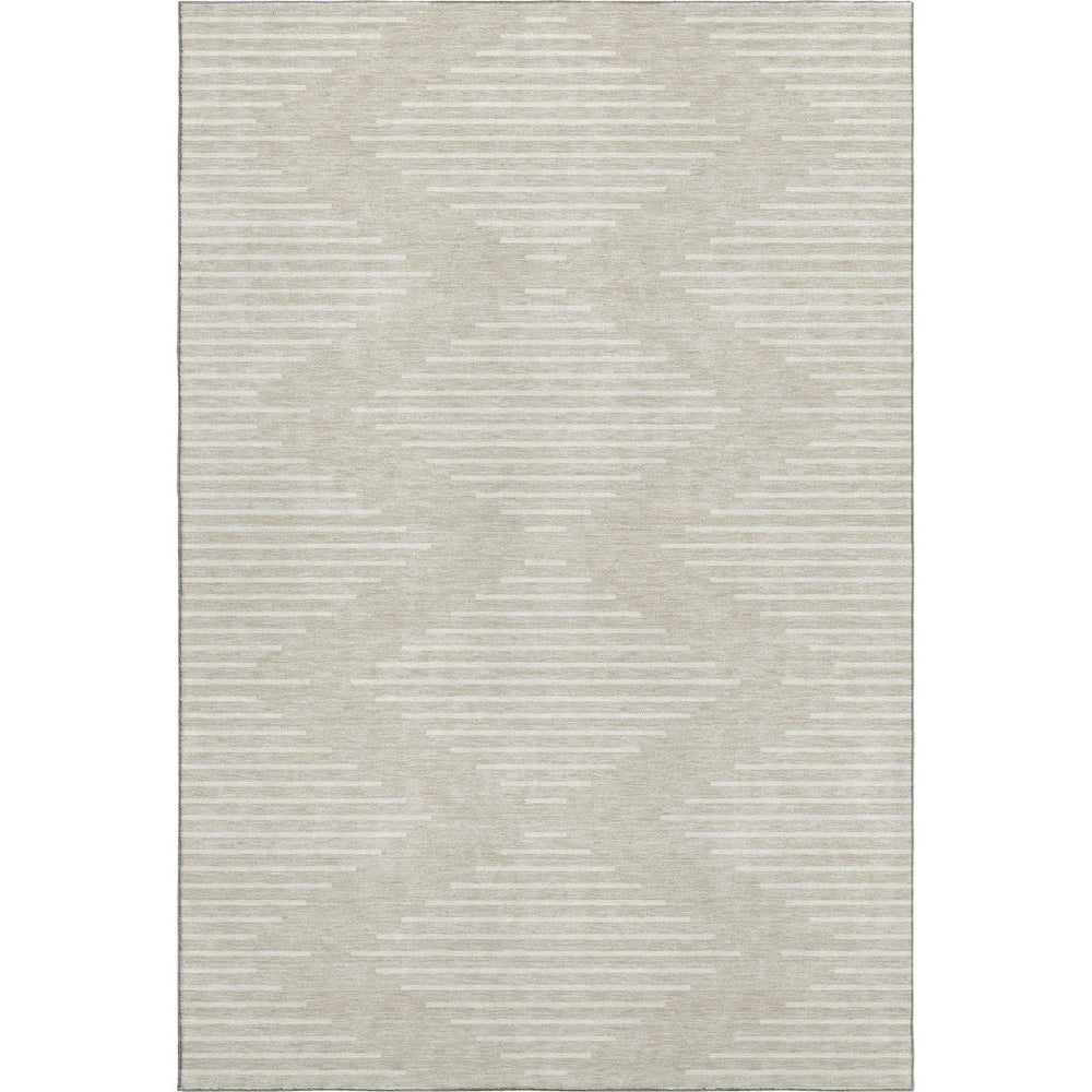 HomeRoots 5' X 8' Beige and Ivory Geometric Area Rug - Washable, UV-Protected, Perfect for Busy Homes! 679686