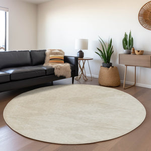 HomeRoots 8' Beige and Ivory Geometric Round Rug - Stylish, Washable, UV-Protected for Modern Homes & Families 679687