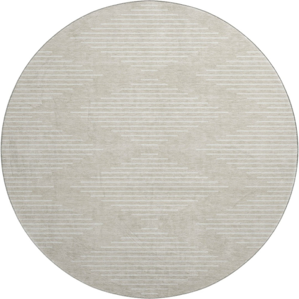 HomeRoots 8' Beige and Ivory Geometric Round Rug - Stylish, Washable, UV-Protected for Modern Homes & Families 679687