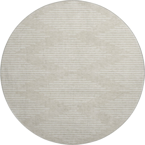 HomeRoots 8' Beige and Ivory Geometric Round Rug - Stylish, Washable, UV-Protected for Modern Homes & Families 679687