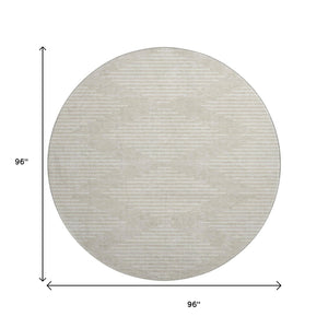 HomeRoots 8' Beige and Ivory Geometric Round Rug - Stylish, Washable, UV-Protected for Modern Homes & Families 679687