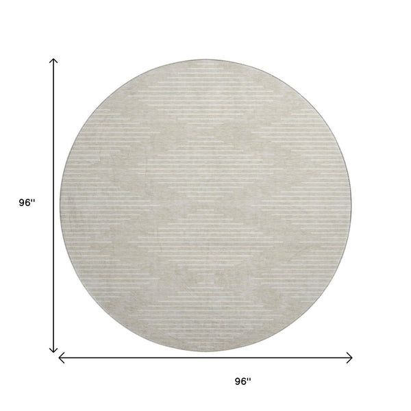 HomeRoots 8' Beige and Ivory Geometric Round Rug - Stylish, Washable, UV-Protected for Modern Homes & Families 679687