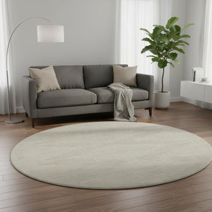HomeRoots 8' Beige and Ivory Geometric Round Rug - Stylish, Washable, UV-Protected for Modern Homes & Families 679687