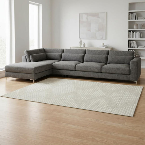 HomeRoots 8' X 10' Beige & Ivory Geometric Washable Area Rug - Stylish, Durable, UV-Protected for Busy Homes 679688