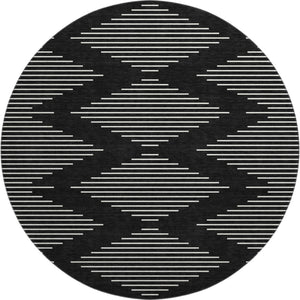 HomeRoots 8' Modern Black and Ivory Geometric Washable Round Rug with UV Protection for High-Traffic Areas 679693