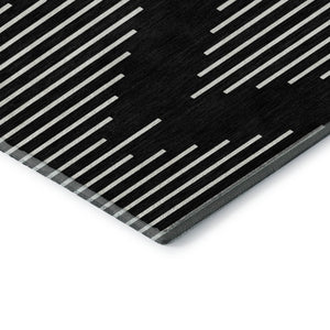 HomeRoots 8' Modern Black and Ivory Geometric Washable Round Rug with UV Protection for High-Traffic Areas 679693