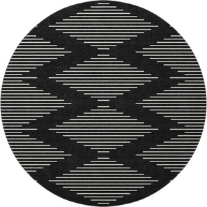 HomeRoots 8' Modern Black and Ivory Geometric Washable Round Rug with UV Protection for High-Traffic Areas 679693