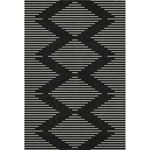 HomeRoots 9' X 12' Black and Ivory Geometric Area Rug - Washable, UV-Protected, Durable for Busy Homes! 679695