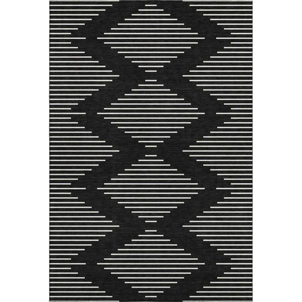 HomeRoots 9' X 12' Black and Ivory Geometric Area Rug - Washable, UV-Protected, Durable for Busy Homes! 679695