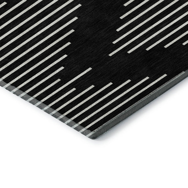 HomeRoots 9' X 12' Black and Ivory Geometric Area Rug - Washable, UV-Protected, Durable for Busy Homes! 679695