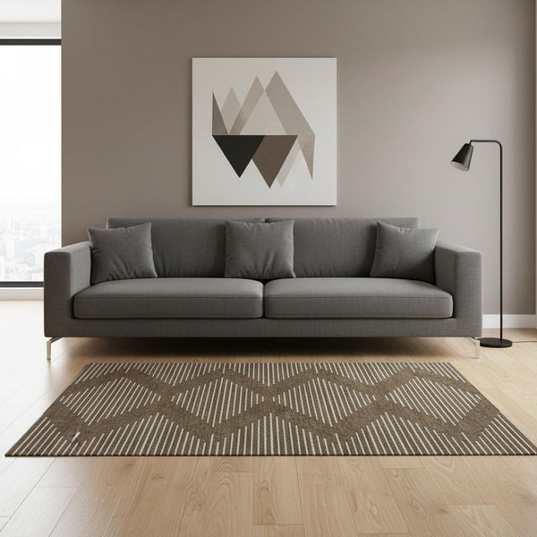 HomeRoots 5' X 8' Stylish Brown and Beige Geometric Area Rug - Washable, UV-Protected, Kid & Pet Friendly! 679698
