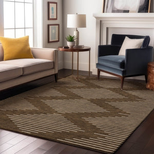 HomeRoots 5' X 8' Stylish Brown and Beige Geometric Area Rug - Washable, UV-Protected, Kid & Pet Friendly! 679698