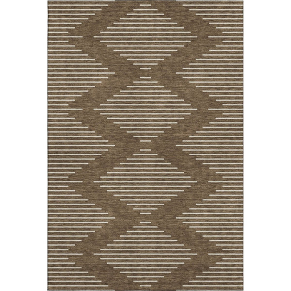 HomeRoots 5' X 8' Stylish Brown and Beige Geometric Area Rug - Washable, UV-Protected, Kid & Pet Friendly! 679698