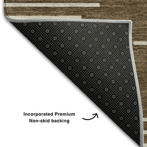 HomeRoots 5' X 8' Stylish Brown and Beige Geometric Area Rug - Washable, UV-Protected, Kid & Pet Friendly! 679698