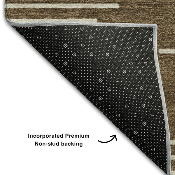 HomeRoots 5' X 8' Stylish Brown and Beige Geometric Area Rug - Washable, UV-Protected, Kid & Pet Friendly! 679698