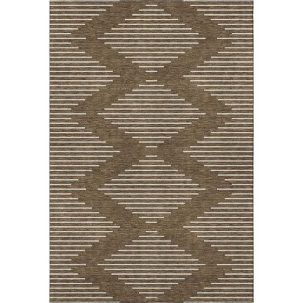 HomeRoots 5' X 8' Stylish Brown and Beige Geometric Area Rug - Washable, UV-Protected, Kid & Pet Friendly! 679698