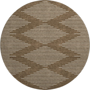 HomeRoots 8' Modern Brown and Beige Geometric Round Rug - Washable, UV Protected, Non-Slip, Stain Resistant 679699