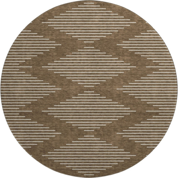 HomeRoots 8' Modern Brown and Beige Geometric Round Rug - Washable, UV Protected, Non-Slip, Stain Resistant 679699