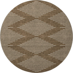 HomeRoots 8' Modern Brown and Beige Geometric Round Rug - Washable, UV Protected, Non-Slip, Stain Resistant 679699
