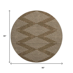 HomeRoots 8' Modern Brown and Beige Geometric Round Rug - Washable, UV Protected, Non-Slip, Stain Resistant 679699