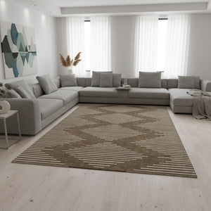 HomeRoots 8' X 10' Stylish Brown & Beige Geometric Area Rug - Washable, UV-Protective, and Stain-Resistant! 679700