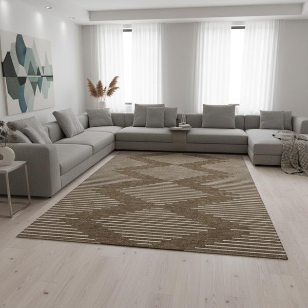 HomeRoots 8' X 10' Stylish Brown & Beige Geometric Area Rug - Washable, UV-Protective, and Stain-Resistant! 679700