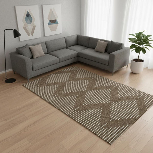 HomeRoots 9' X 12' Stylish Brown & Beige Geometric Area Rug - Washable, UV Protected, Durable for Busy Homes 679701