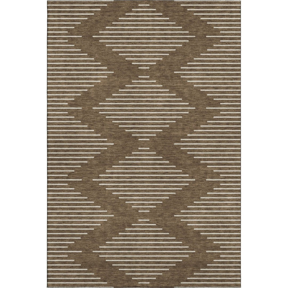 HomeRoots 9' X 12' Stylish Brown & Beige Geometric Area Rug - Washable, UV Protected, Durable for Busy Homes 679701