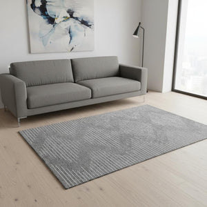HomeRoots 5' X 8' Charcoal & Silver Geometric Area Rug - Washable, UV-Protected, Perfect for Modern Spaces! 679704
