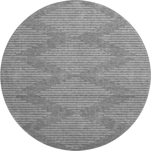 HomeRoots 8' Charcoal & Silver Geometric Washable Round Rug - Durable, Stylish, UV Protected for Busy Homes 679705