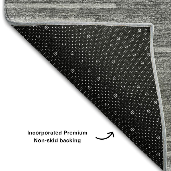 HomeRoots 8' Charcoal & Silver Geometric Washable Round Rug - Durable, Stylish, UV Protected for Busy Homes 679705