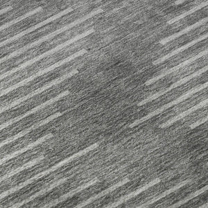 HomeRoots 8' Charcoal & Silver Geometric Washable Round Rug - Durable, Stylish, UV Protected for Busy Homes 679705