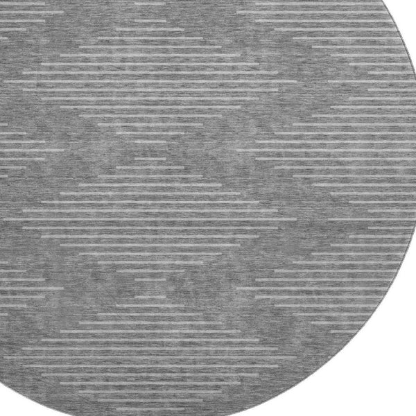 HomeRoots 8' Charcoal & Silver Geometric Washable Round Rug - Durable, Stylish, UV Protected for Busy Homes 679705