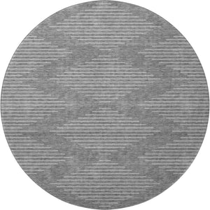HomeRoots 8' Charcoal & Silver Geometric Washable Round Rug - Durable, Stylish, UV Protected for Busy Homes 679705