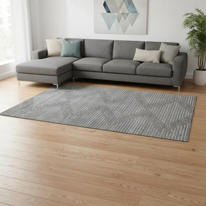 HomeRoots 8' X 10' Charcoal & Silver Geometric Area Rug - Washable, UV-Protected, Durable for Busy Homes! 679706